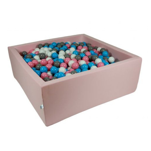 Rankų darbo kvadratinis rožinis kamuoliukų baseinas 110x110x40 su 300 vnt.kamuoliukų