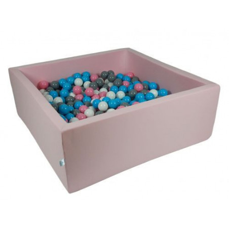 Rankų darbo kvadratinis rožinis kamuoliukų baseinas 110x110x40 su 300 vnt.kamuoliukų
