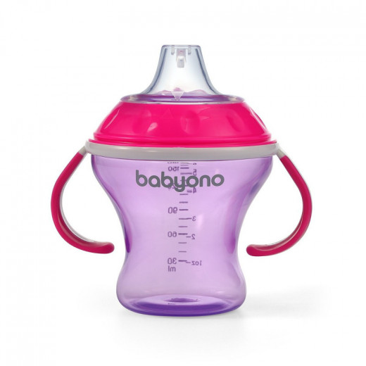 BabyOno neišsiliejantis puodelis minkštu snapeliu NATURAL NURSING, rožinis, 180 ml, 1456/02