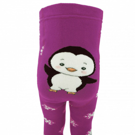 Gumuotais padukais šiltos pliušinės pėdkelnės vaikams violetinis Pingvinas 14500G