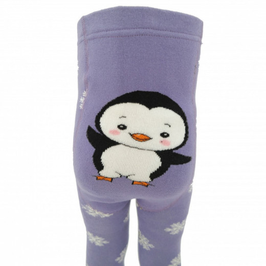 Šiltos pliušinės pėdkelnės vaikams Šviesiai violetinis pingvinas 14500