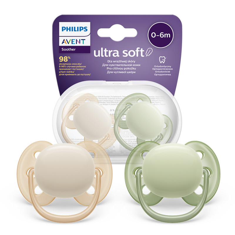 AVENT SCF091/05 Ultra Soft 0-6 m. čiulptukas smėlio/žalios spalvos