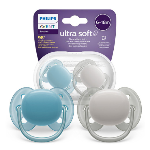 AVENT SCF091/17 Ultra Soft čiulptukas 6-18 m, mėlynas/pilkas