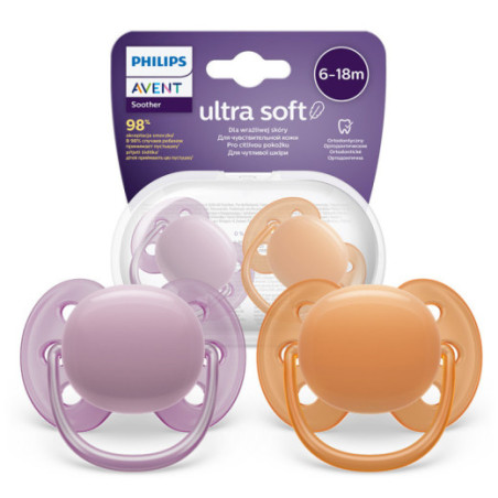 AVENT SCF091/33 Ultra Soft čiulptukas 6-18 m., oranžinis/violetinis