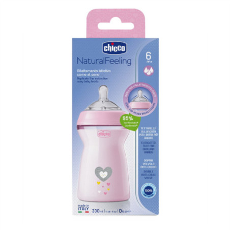 CHICCO 00081335100000 NF plastikinis butelis 6m+ 330 ml mergaitė