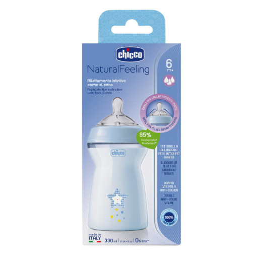 CHICCO 00081335200000 NF plastikinis butelis 6m+ 330 ml berniukas