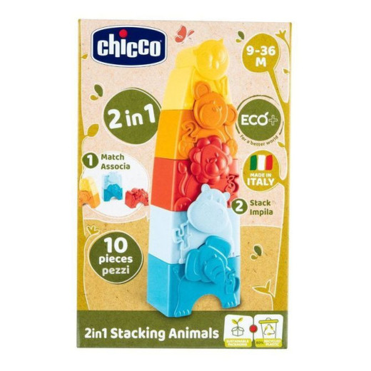 CHICCO 00011570000000 ECO+ Gyvūnų dėlionė ir bokštas 2in1