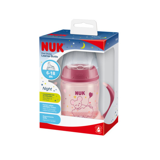 NUK ZE-102 rinkinys FC buteliukas 150 ml su rankenėlėmis NIGHT+Free silikoninis kandiklis be lašėjimo