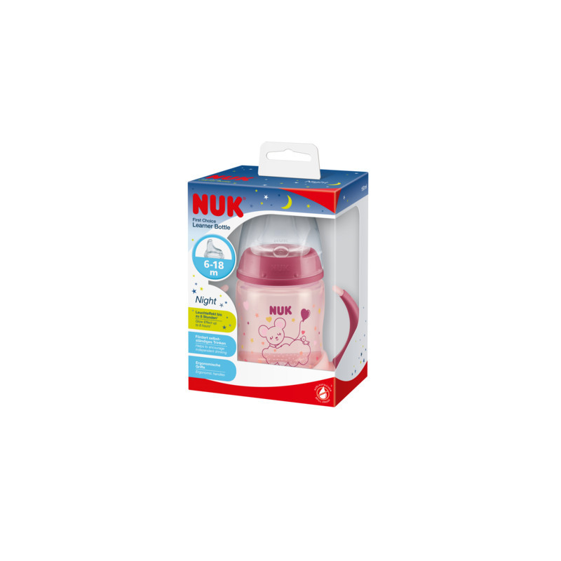 NUK ZE-102 rinkinys FC buteliukas 150 ml su rankenėlėmis NIGHT+Free silikoninis kandiklis be lašėjimo