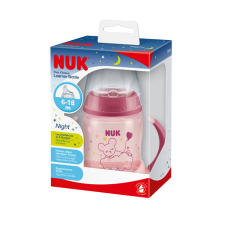 NUK ZE-102 rinkinys FC buteliukas 150 ml su rankenėlėmis NIGHT+Free silikoninis kandiklis be lašėjimo