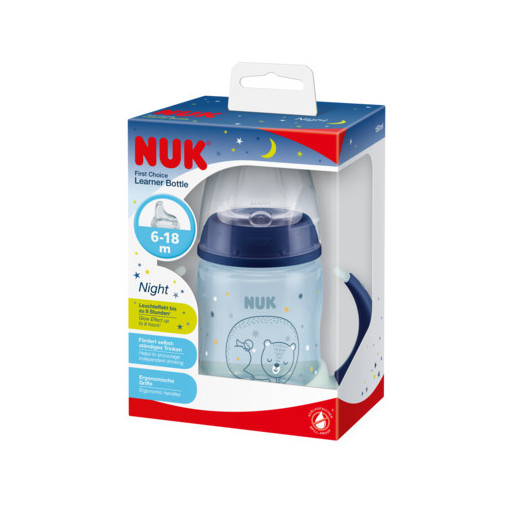 NUK ZE-102 rinkinys FC buteliukas 150 ml su rankenėlėmis NIGHT+Free silikoninis kandiklis be lašėjimo