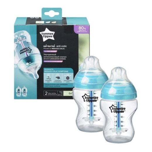 TOMMEE TIPPEE TTP422586 260 ml 2 vnt. plastikinių buteliukų su antikolikine apsauga