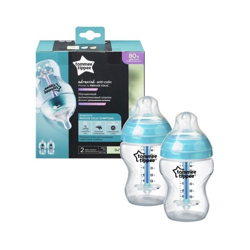 TOMMEE TIPPEE TTP422586 260 ml 2 vnt. plastikinių buteliukų su antikolikine apsauga