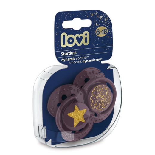 LOVI 22/894 Dinaminis silikoninis čiulptukas 6-18m 2 vnt Stardust violetinė