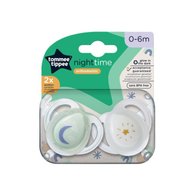 TOMMEE TIPPEE TTP43338095 NIGHT TIME čiulptukai 0-6 m mišinys 2 pak