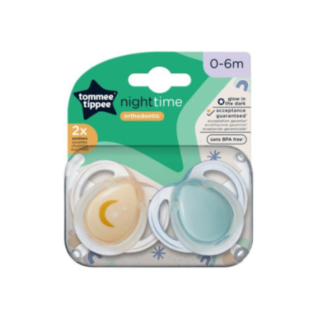 TOMMEE TIPPEE TTP43338095 NIGHT TIME čiulptukai 0-6 m mišinys 2 pak