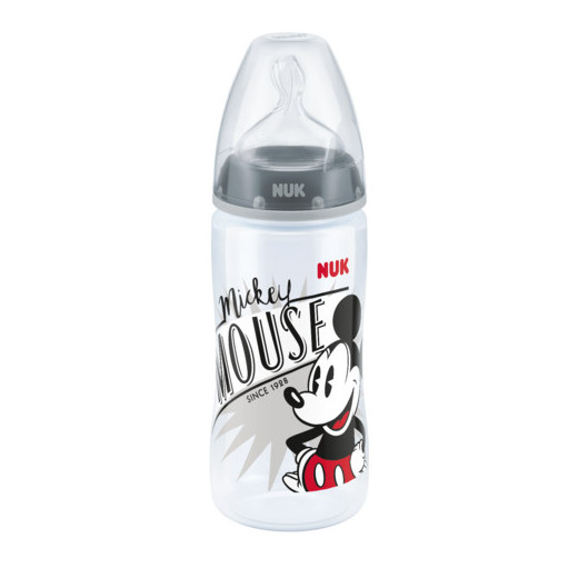 NUK 741019 FC+ PP 300 ml buteliukas su temperatūros indikatoriumi DISNEY M Mickey Mouse silikoninis čiulptukas M 6-18