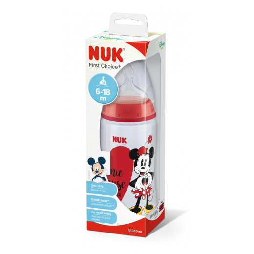 NUK 741019 FC+ PP 300 ml buteliukas su temperatūros indikatoriumi DISNEY M Mickey Mouse silikoninis čiulptukas M 6-18