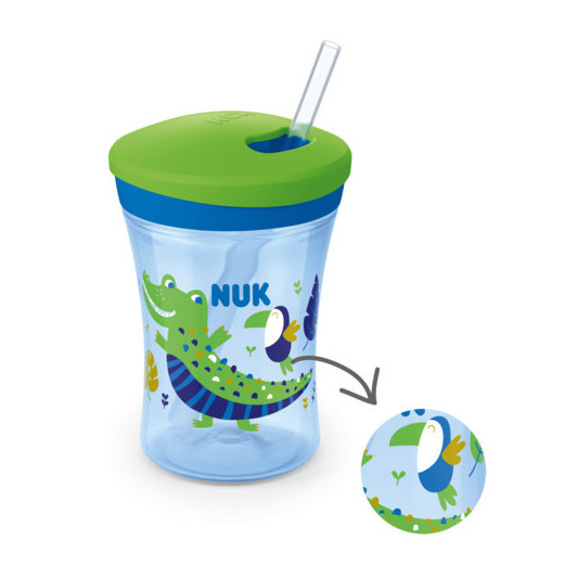 NUK 255574 EVOLUTION ACTION CUP 230 ml 12+ CAMELEON lašinamas puodelis