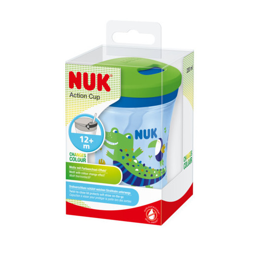 NUK 255574 EVOLUTION ACTION CUP 230 ml 12+ CAMELEON lašinamas puodelis