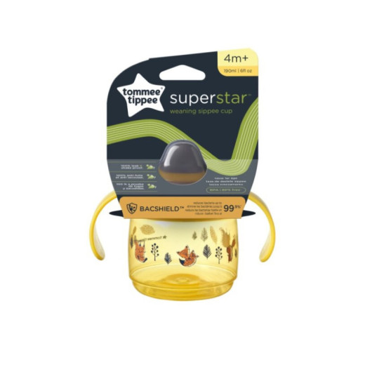 TOMMEE TIPPEE TTP447827 Superstar treniruočių puodelis 190 ml geltonos spalvos